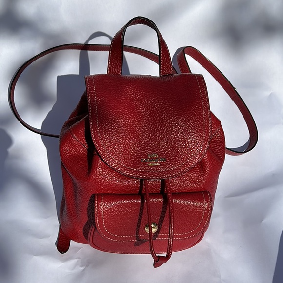 Coach Women's Pennie Pebble Leather Red Backpack 22